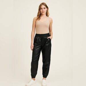 ZARA Faux Leather Jogger Pants Black Size S High Rise Tapered Fit